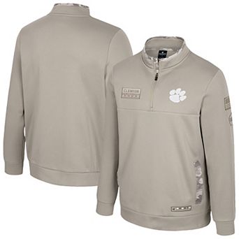 Men's Colosseum Oatmeal Clemson Tigers Operation Hat Trick Battalion Quarter-Zip Pullover