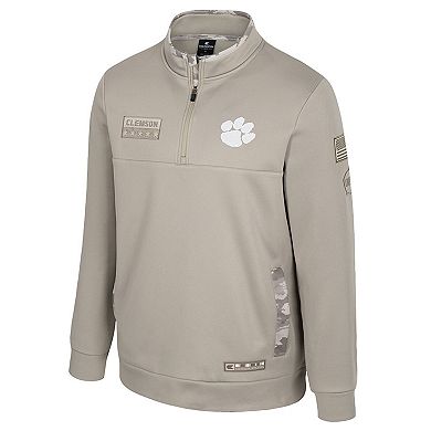 Men's Colosseum Oatmeal Clemson Tigers Operation Hat Trick Battalion Quarter-Zip Pullover