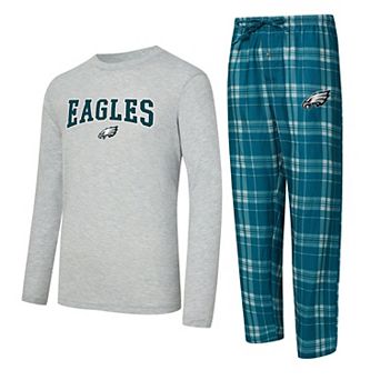 Men's Concepts Sport Dark Green/Heather Gray Philadelphia Eagles Regulate Long Sleeve T-Shirt and Plaid Pant Set