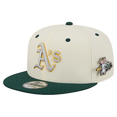 Men's New Era Cream Athletics Mascot Pin 9FIFTY Snapback Hat