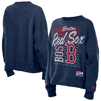 Women's New Era Navy Boston Red Sox Boxy Mineral Wash Dolmen Sleeve Cropped Sweatshirt