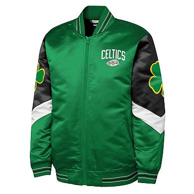 Youth Mitchell & Ness Green Boston Celtics Throw It Back Heavyweight Full-Zip Satin Jacket