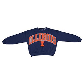 Women's Pressbox Navy Illinois Fighting Illini Oversized Janice Waist-Length Sweatshirt