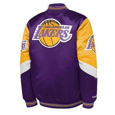 Youth Mitchell & Ness Purple Los Angeles Lakers Throw It Back Heavyweight Full-Zip Satin Jacket