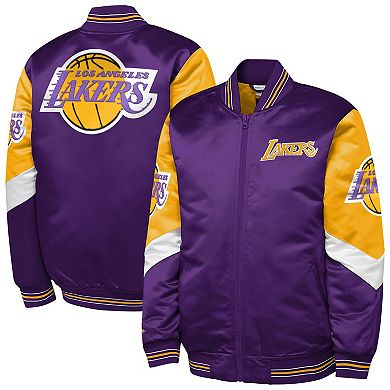 Youth Mitchell & Ness Purple Los Angeles Lakers Throw It Back Heavyweight Full-Zip Satin Jacket