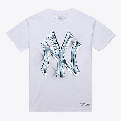 Men's White New York Yankees Liquid Chrome T-Shirt