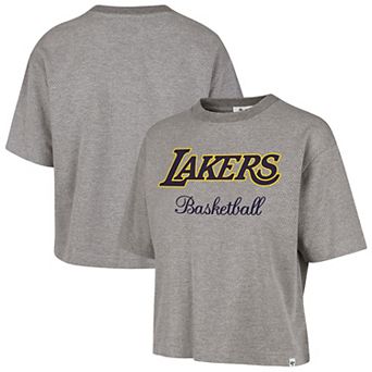 Women's '47 Gray Los Angeles Lakers Pivot Drop Needle Cropped T-Shirt