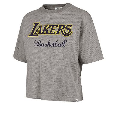 Women's '47 Gray Los Angeles Lakers Pivot Drop Needle Cropped T-Shirt