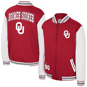 Youth Colosseum Crimson Oklahoma Sooners Grand Tour Full-Zip Bomber Jacket