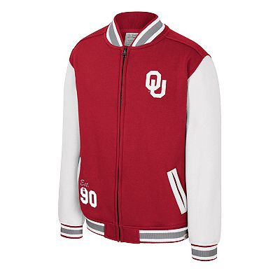 Youth Colosseum Crimson Oklahoma Sooners Grand Tour Full-Zip Bomber Jacket