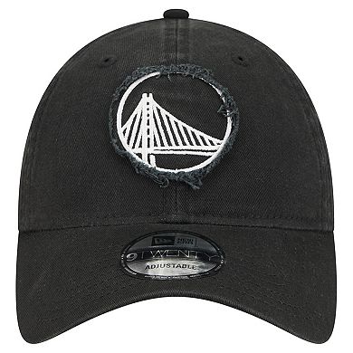 Men's New Era Black Golden State Warriors Stamp Fabric Applique 9TWENTY Adjustable Hat