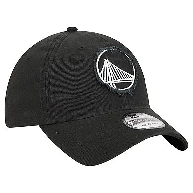Men's New Era Black Golden State Warriors Stamp Fabric Applique 9TWENTY Adjustable Hat
