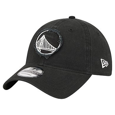 Men's New Era Black Golden State Warriors Stamp Fabric Applique 9TWENTY Adjustable Hat