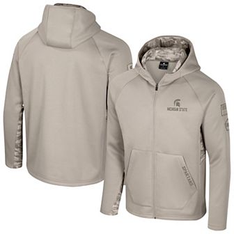 Men's Colosseum Oatmeal Michigan State Spartans Operation Hat Trick Battalion Full-Zip Hoodie