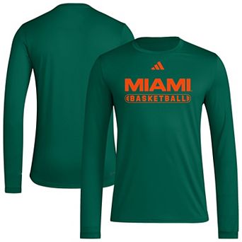 Men's adidas Green Miami Hurricanes On-Court Pregame Long Sleeve T-Shirt