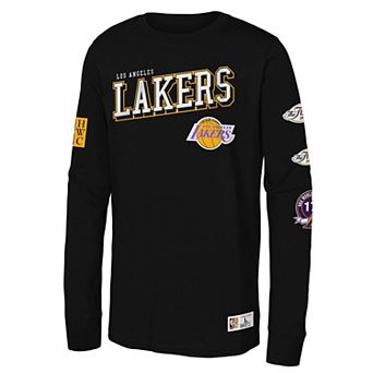 Youth Mitchell & Ness Black Los Angeles Lakers Hardwood Classics Training Camp Long Sleeve T-Shirt