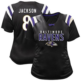 Women's Fanatics Lamar Jackson Black Baltimore Ravens Plus Size Name & Number Raglan Lace V-Neck T-Shirt