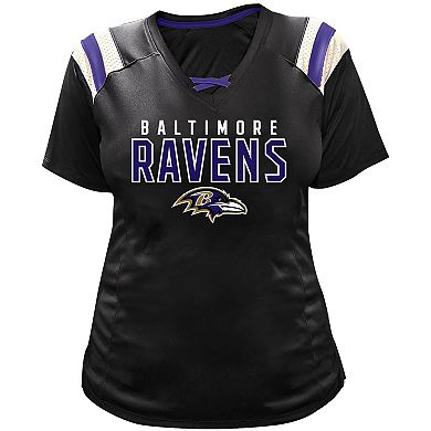 Women's Fanatics Lamar Jackson Black Baltimore Ravens Plus Size Name & Number Raglan Lace V-Neck T-Shirt