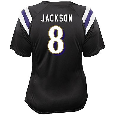 Women's Fanatics Lamar Jackson Black Baltimore Ravens Plus Size Name & Number Raglan Lace V-Neck T-Shirt