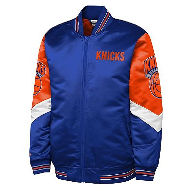 Youth Mitchell & Ness Royal New York Knicks Throw It Back Heavyweight Full-Zip Satin Jacket