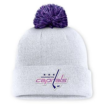 Men's Fanatics White Washington Capitals Authentic Pro Hockey Fights Cancer Cuffed Knit Hat with Pom