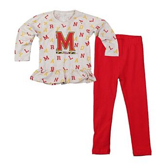 Girls Toddler Wes & Willy Oatmeal Maryland Terrapins Ruffle Raglan Long Sleeve T-Shirt & Leggings Set