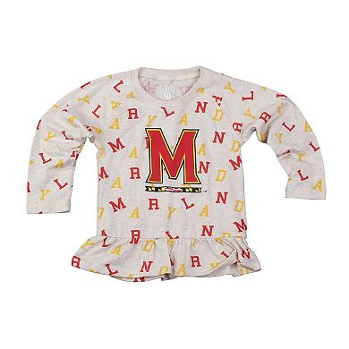 Girls Toddler Wes & Willy Oatmeal Maryland Terrapins Ruffle Raglan Long Sleeve T-Shirt & Leggings Set