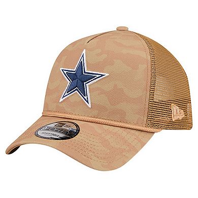Men's New Era Tan Dallas Cowboys Wheat Camo 9FORTY Trucker Adjustable Hat