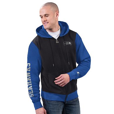 Men's Starter Black/Royal Seattle Seahawks Thursday Night Gridiron Full-Zip Hoodie
