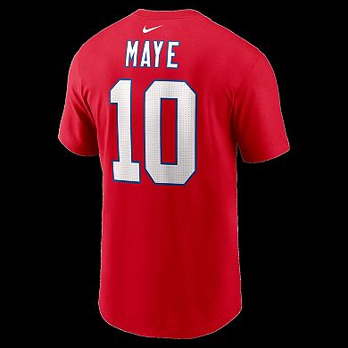 Men's Nike Drake Maye Red New England Patriots Name & Number T-Shirt