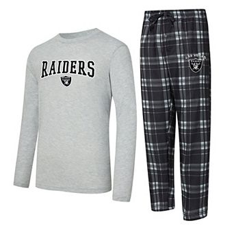 Men's Concepts Sport Black/Heather Gray Las Vegas Raiders Regulate Long Sleeve T-Shirt and Plaid Pant Set