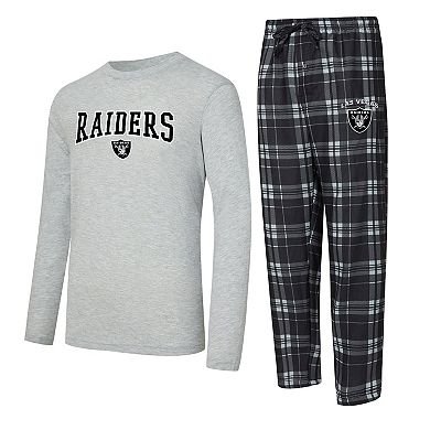 Men's Concepts Sport Black/Heather Gray Las Vegas Raiders Regulate Long Sleeve T-Shirt and Plaid Pant Set