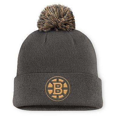 Men's Fanatics Charcoal Boston Bruins Authentic Pro Military Appreciation Cuffed Knit Hat with Pom