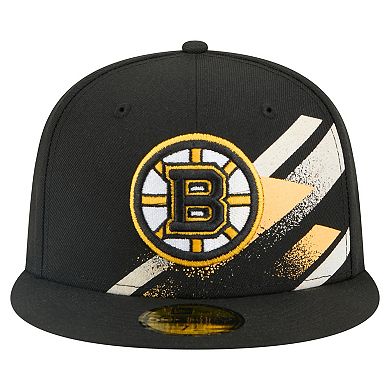 Men's New Era Black Boston Bruins Faded Lines 59FIFTY Fitted Hat