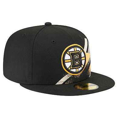 Men's New Era Black Boston Bruins Faded Lines 59FIFTY Fitted Hat
