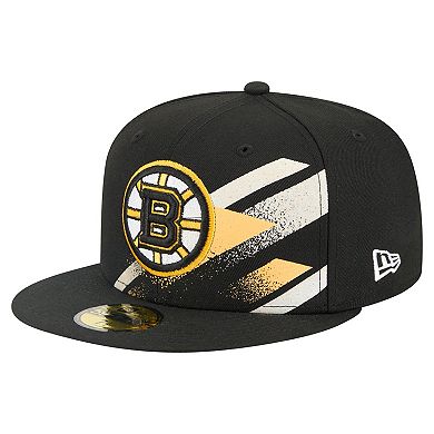Men's New Era Black Boston Bruins Faded Lines 59FIFTY Fitted Hat