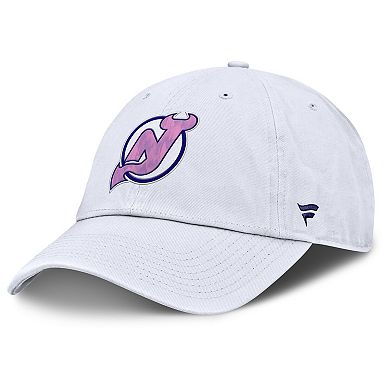 Men's Fanatics White New Jersey Devils Authentic Pro Hockey Fights Cancer Adjustable Hat
