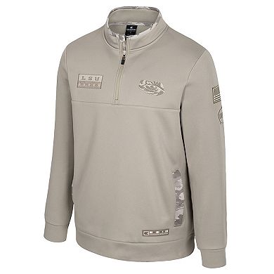 Men's Colosseum Oatmeal LSU Tigers Operation Hat Trick Battalion Quarter-Zip Pullover