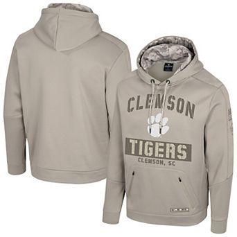 Men's Colosseum Oatmeal Clemson Tigers Operation Hat Trick Battalion Hoodie