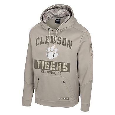 Men's Colosseum Oatmeal Clemson Tigers Operation Hat Trick Battalion Hoodie