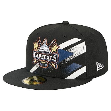 Men's New Era Black Washington Capitals Faded Lines 59FIFTY Fitted Hat