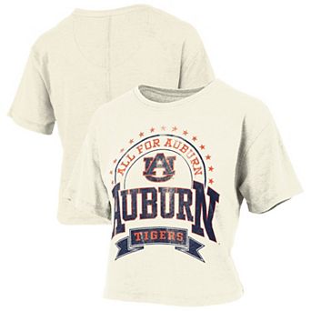 Women's Pressbox Natural Auburn Tigers Vintage Wash Waist-Length T-Shirt