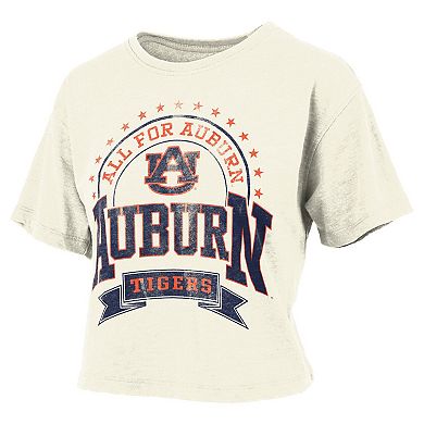 Women's Pressbox Natural Auburn Tigers Vintage Wash Waist-Length T-Shirt