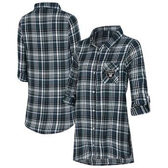 Women's Concepts Sport Black Las Vegas Raiders Laney Plaid Tri-Blend Full-Button Nightshirt