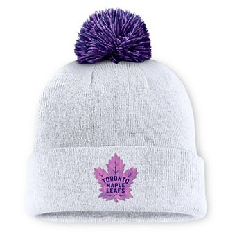Men's Fanatics White Toronto Maple Leafs Authentic Pro Hockey Fights Cancer Cuffed Knit Hat with Pom