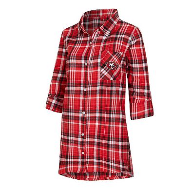 Women's Concepts Sport Scarlet San Francisco 49ers Laney Plaid Tri-Blend Full-Button Nightshirt
