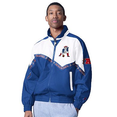 Men's Pro Player White/Royal New England Patriots Retro Tape II Lightweight Full-Zip Jacket