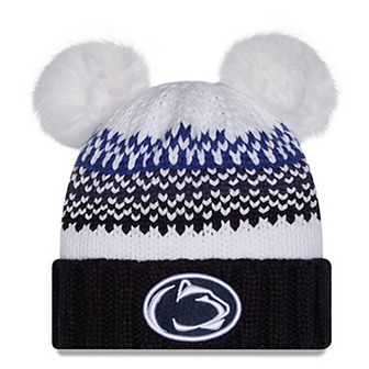Women's New Era Navy Penn State Nittany Lions Double Pom & Print Cuffed Knit Hat