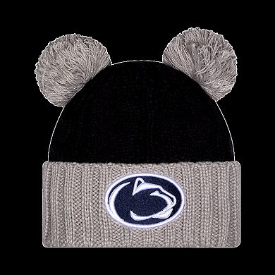 Women's New Era Black Penn State Nittany Lions Tonal Cuffed Knit Hat with Double Poms