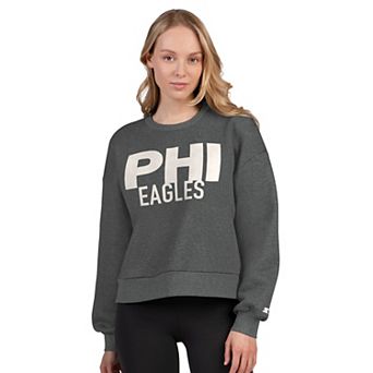 Women's Starter Heather Gray Philadelphia Eagles Show Up Cropped Fleece Pullover Sweatshirt